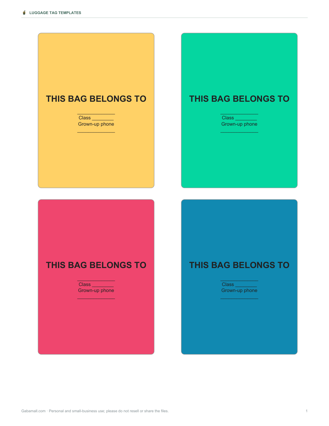 Preview of the first page of Kids’ backpack tags