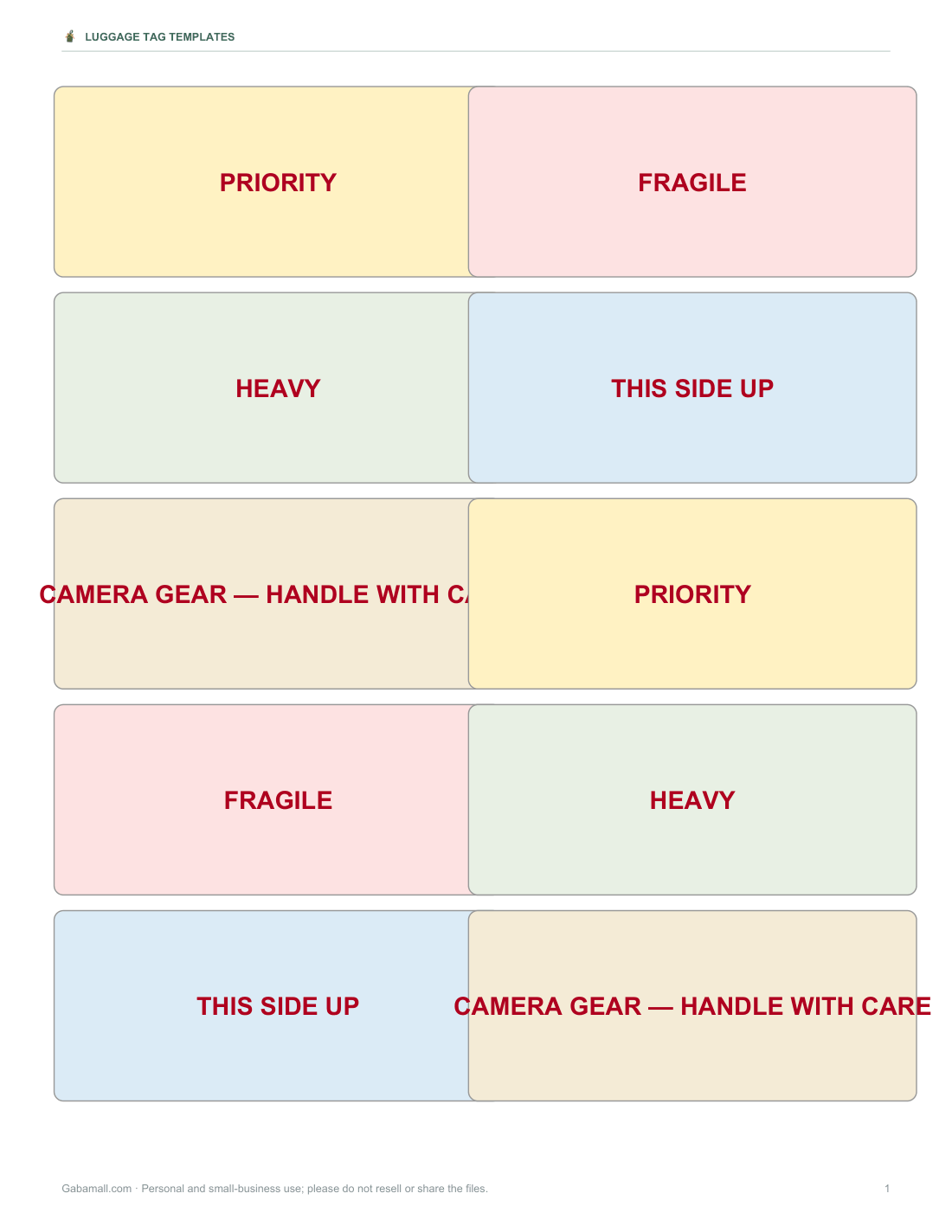 Preview of the first page of Bag labels