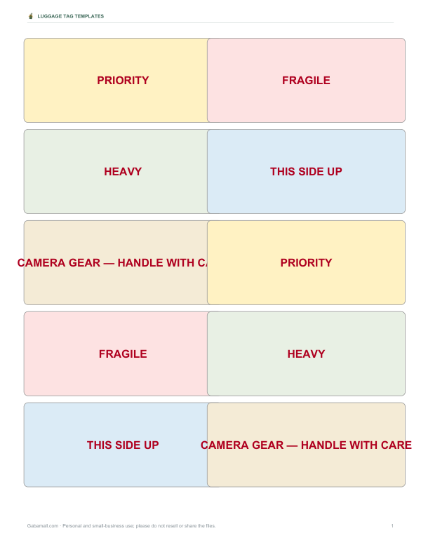 Preview of Printable Bag Labels