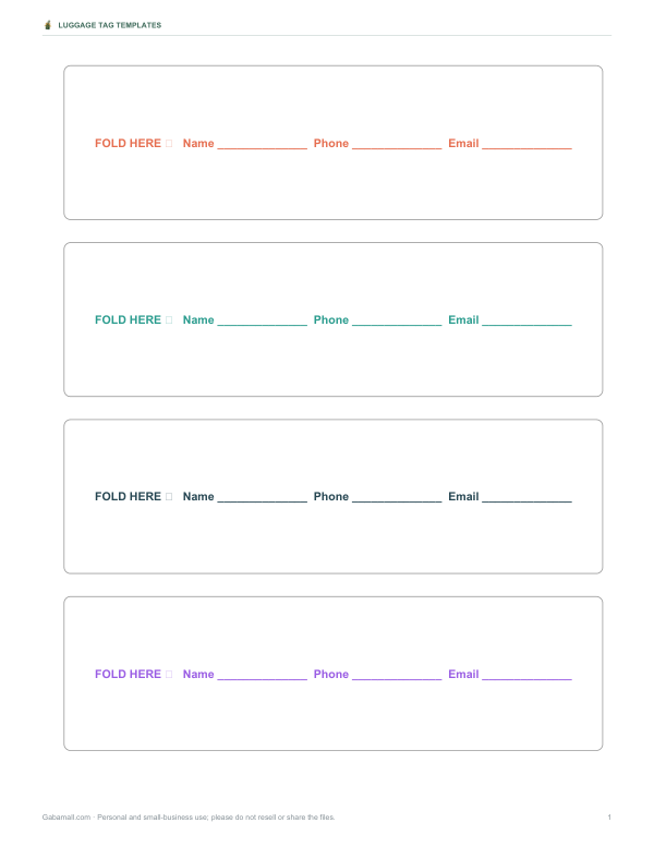 Preview of Printable Fold-Over Luggage Tags