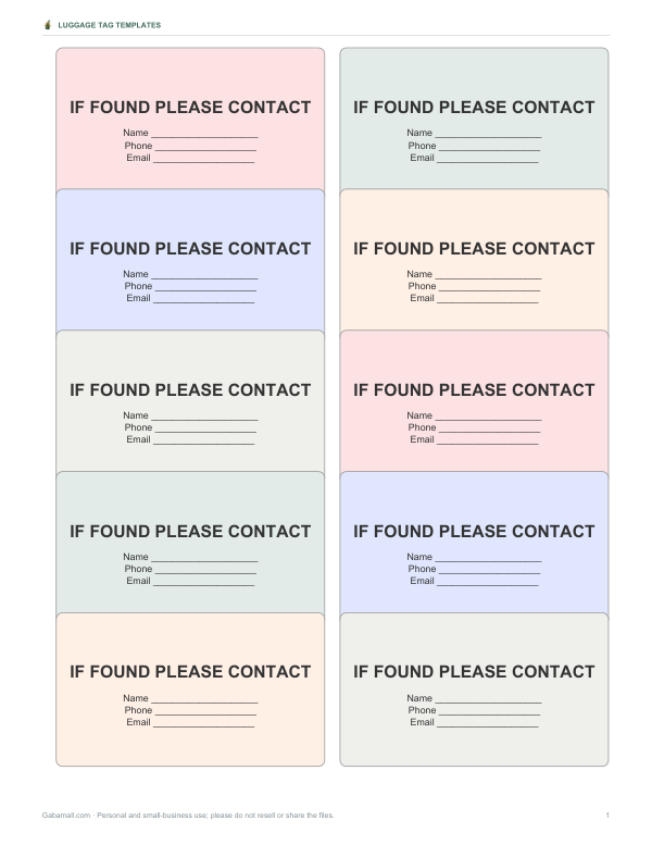 Preview of Printable Luggage Tag Label Inserts