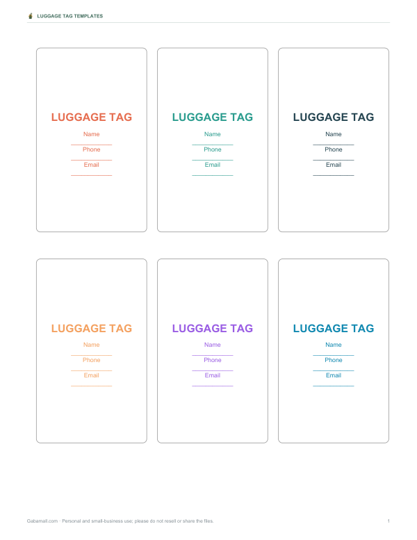 Preview of Printable Luggage Tag Inserts
